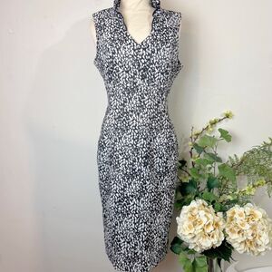 CALVIN KLEIN | Black White Sheath Dress | Ruffle Collar | Size 10